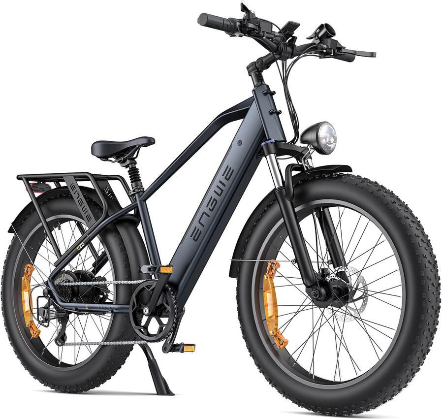 Engwe E26 Elektrische Fiets 26 Inch Fatbike – 250W Motor – 48V 16Ah Accu – Comfort Vering – Shi o 7 Versnellingen – Max 25 km u – Tot 140 km Actieradius – Voor Stad & Mountainbike Terrein Zwart