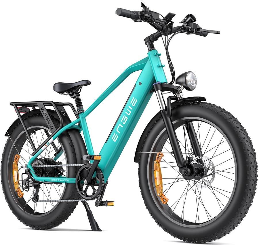 Engwe E26 Fatbike Elektrische Fiets 26x4.0 Inch – 250W Motor – 48V 16Ah Accu – Voorvorkvering – Shi o 7 Speed – Max 25 km u – Tot 140 km Bereik – Voor Sneeuw Zand & Offroad Groen