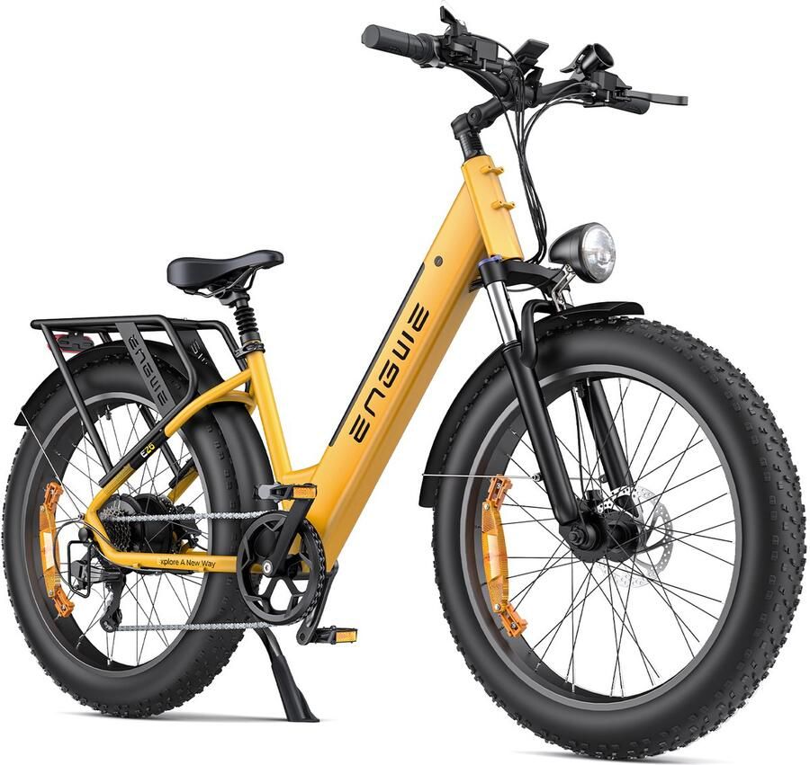 Engwe E26 ST Elektrische Fatbike 26 inch E-bike 250W 70Nm 140 km Actieradius – Ideaal voor Stad Berg Strand Sneeuw en Offroad Avontuur Elektrische fiets Geel