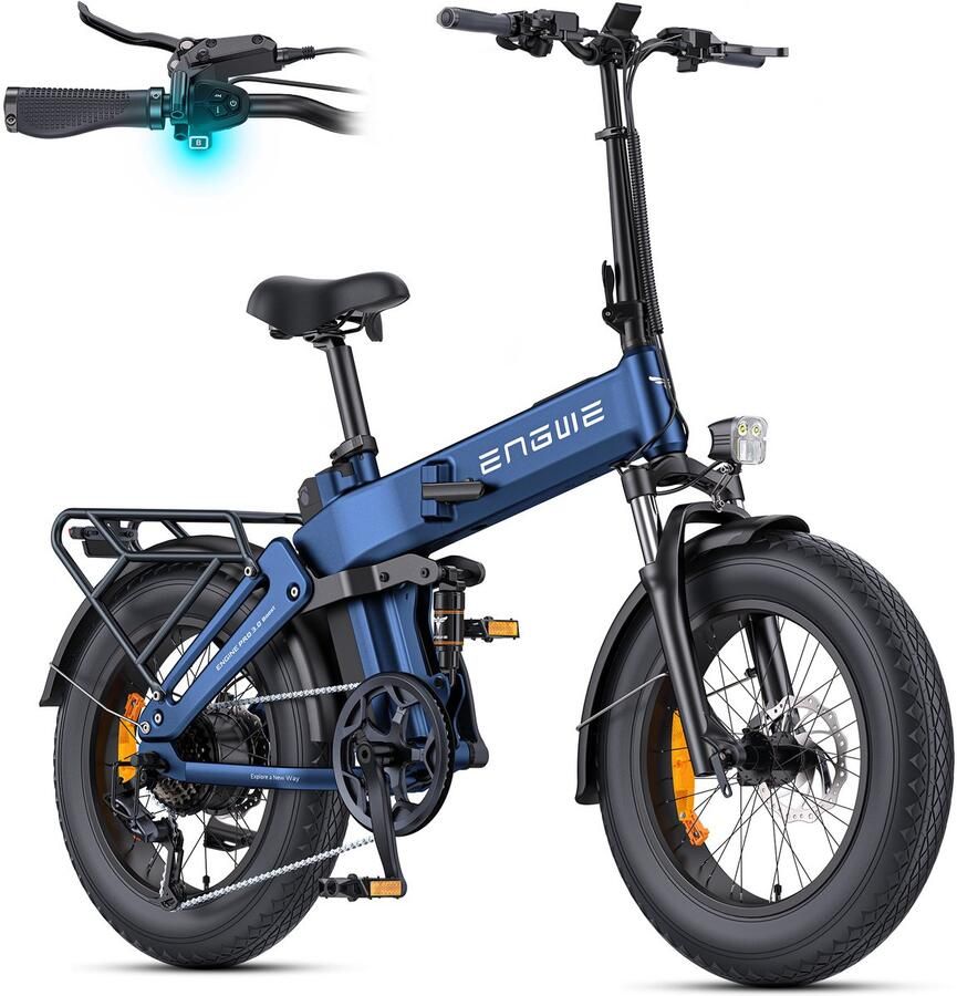 Engwe Engine Pro 3.0 BOOST Elektrische fiets Actieradius 130km Verwijderbare batterij 48V15Ah 250W Motor Volledige vering Shi o 7 Versnellingen 20 Inch opvouwbare City Commuter E-Bike Hydraulische olierem VTT Fatbike Blauw