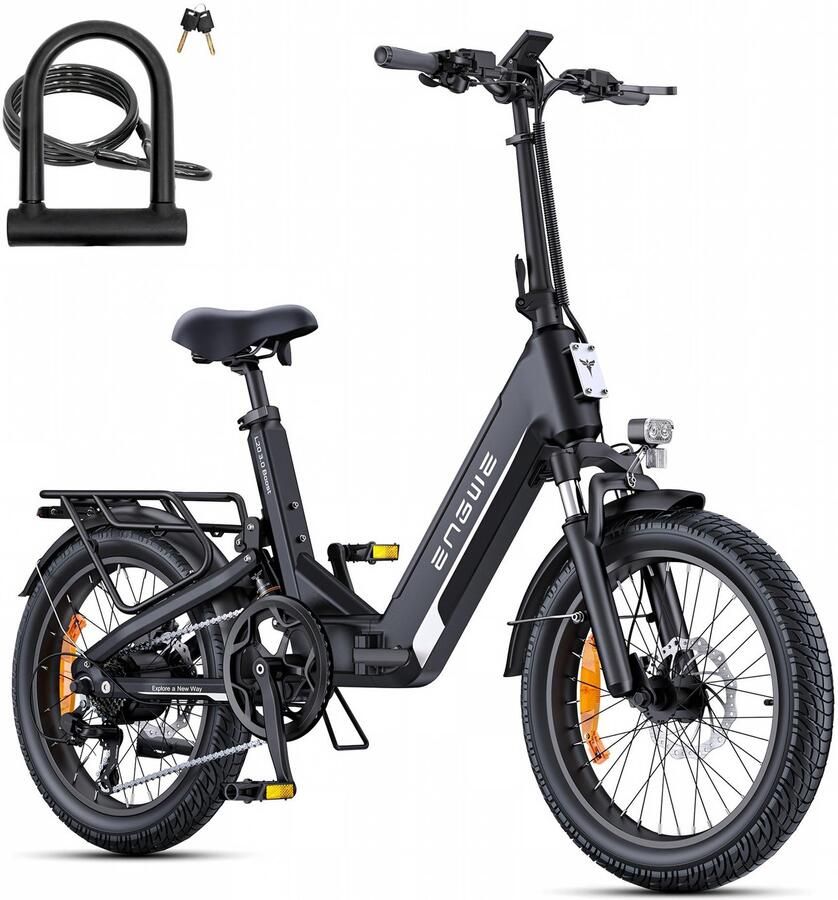 Engwe L20 3.0 Boost Elektrische fiets Actieradius 135km Verwijderbare accu 48V13 5Ah Motor 250W Shi o 7 versnellingen Hydraulische schijfrem 20 Inch Forenzen E-bike Fatbike Zwart Inclusief fietsslotcombinatie