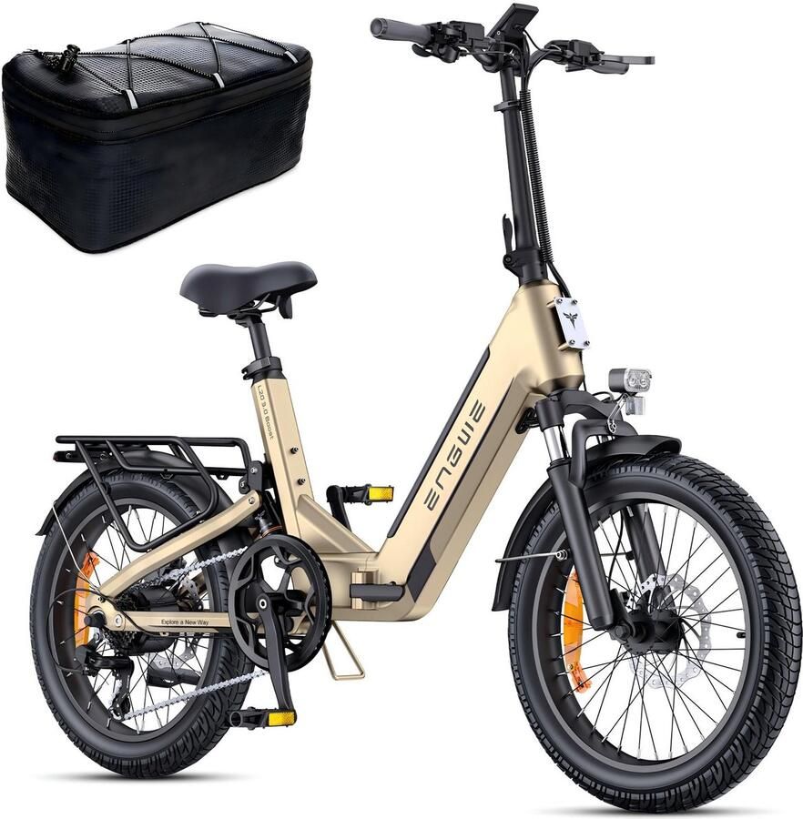 Engwe L20 3.0 Boost elektrische fiets 250 W motor 48 V 13 5 Ah batterij 20 * 3 0 inch band 135 km maximaal bereik hydraulische rem volledige vering koppelsensor Shi o 7 versnellingen Goud