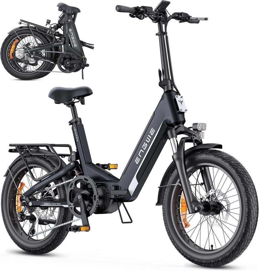 Engwe L20 3.0 Pro Elektrische Vouwfiets E-bike 20 Inch 250W Middenmotor 7 Versnellingen 160 km Actieradius Hydraulische Schijfrem Zwart