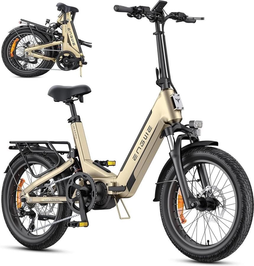 Engwe L20 3.0 Pro Elektrische Vouwfiets E-bike 20 Inch 250W Middenmotor 7 Versnellingen 160 km Actieradius Hydraulische Schijfrem Goud