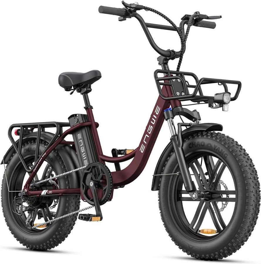 Engwe L20 Boost Elektrische fiets 20 * 4.0 Inch Actieradius 120km Verwijderbare batterij 48V13Ah Motor 250W Shi o 7 versnellingen LCD Display- Mechanische Schijfrem 20 Inch Commuter E-Bike Rood