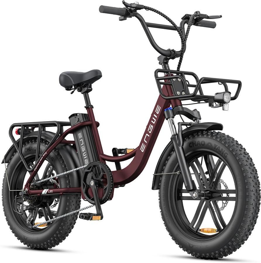 Engwe L20 Boost Elektrische fiets Actieradius 120km Verwijderbare batterij 48V13Ah Motor 250W Shi o 7 versnellingen Met voor schokdemper Mechanische Schijfrem 20 Inch Commuter E-Bike Fatbike -Rood