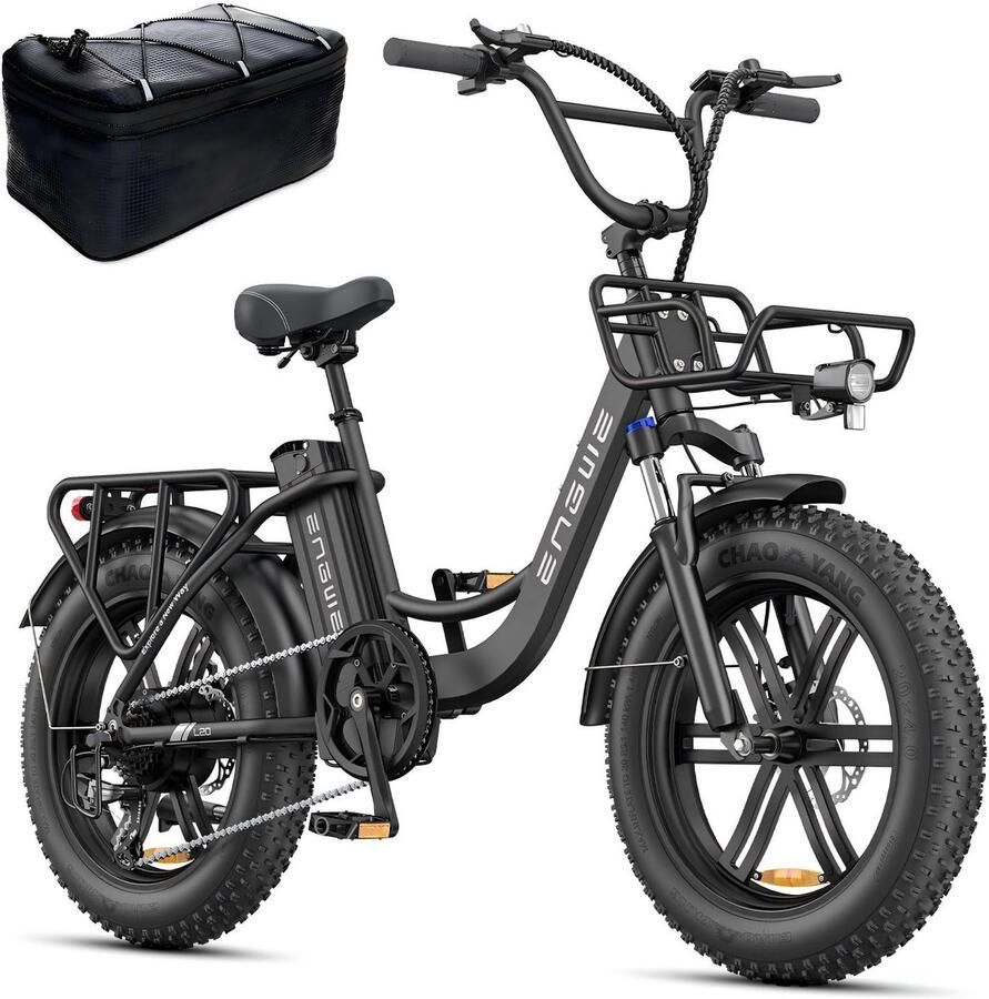 Engwe L20 Boost Elektrische fiets Actieradius 120km Verwijderbare batterij 48V13Ah Motor 250W Shi o 7 versnellingen Mechanische Schijfrem 20 Inch Commuter E-Bike Fatbike Zwart
