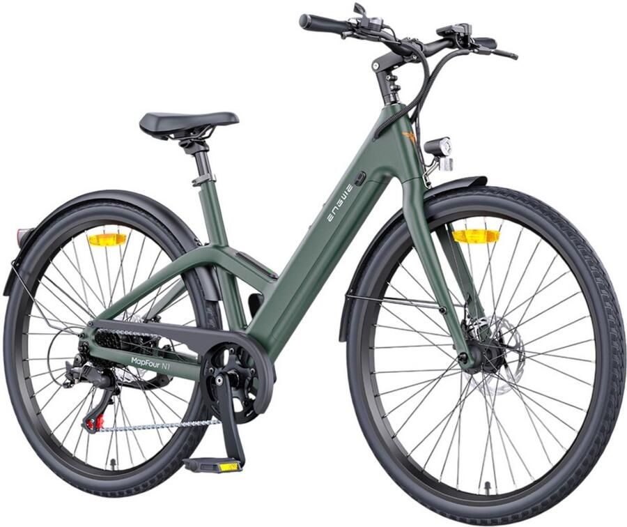 Engwe MapFour N1 Air ST elektrische fiets 250W motor 36V 10Ah accu 700*38C spaakbanden 25km h max snelheid 100km actieradius mechanische schijfrem voor en achter SHI O 7 versnellingen koppelsensor LCD-kleurenscherm Groen