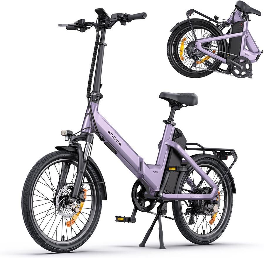 Engwe O20 Vouwbare Elektrische Fiets 26kg Lichtgewicht Frame Bereik tot 140km Boost-modus Gevoelige hydraulische schijfrem en 4A snellader Paarse Stad E-bike