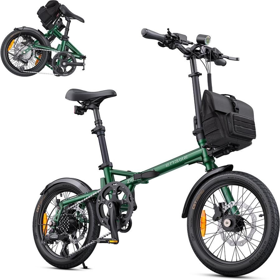 Engwe ZIP Elektrische Vouwfiets – 16 Inch Opvouwbare E-Bike – 250W Motor – 25 km u – Uitneembare 36V Batterij met Powerbank – Inclusief Fietstas – Ideaal voor Stad & Woon-Werk Groen - Foto 1