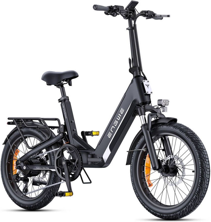 Engwe L20 3.0 Boost Elektrische fiets Actieradius 135km Verwijderbare batterij 48V13.5Ah Motor 250W Shi o 7 versnellingen Hydraulische schijfrem 20 Inch Commuter E-Bike Fatbike Zwart