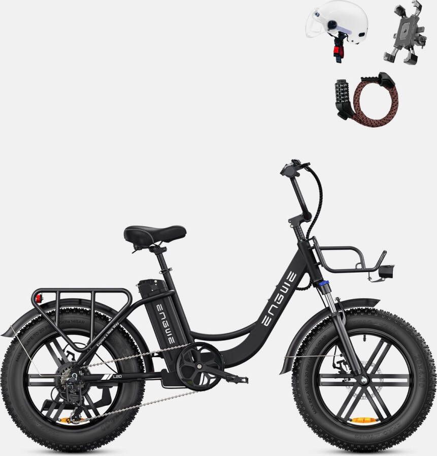 Engwe L20 Elektrische Fiets 20*4.0 inch Mountain Band 250W Motor 25km h Max Snelheid 48V 13Ah Batterij 140km Kilometerstand Zwart-Gratis geschenken voor een beperkte tijd: helm + houder voor mobiele telefoon + combinatieslot