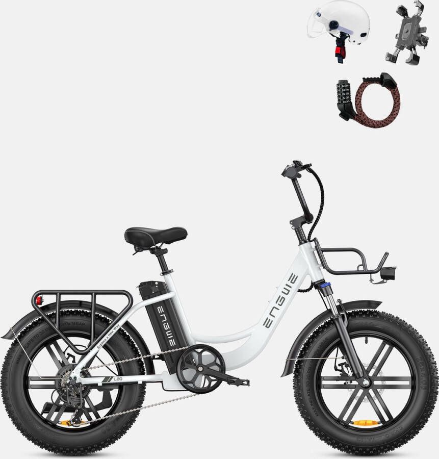 Engwe L20 Elektrische Fiets 20*4.0 inch Mountain Band 250W Motor 25km h Max Snelheid 48V 13Ah Batterij 140km Kilometerstand Wit-Gratis geschenken voor een beperkte tijd: helm + houder voor mobiele telefoon + combinatieslot