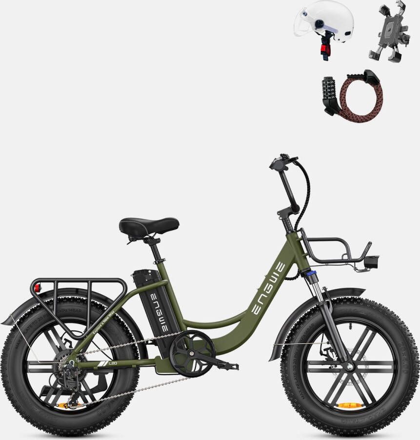 Engwe L20 Elektrische Fiets 20*4.0 inch Mountain Band 250W Motor 25km h Max Snelheid 48V 13Ah Batterij 140km Kilometerstand Groen-Gratis geschenken voor een beperkte tijd: helm + houder voor mobiele telefoon + combinatieslot