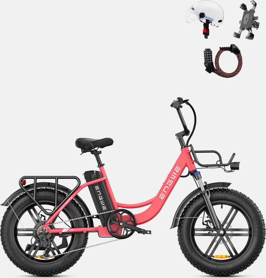 Engwe L20 Elektrische Fiets 20*4.0 inch Mountain Band 250W Motor 25km h Max Snelheid 48V 13Ah Batterij 140km Kilometerstand Rood-Gratis geschenken voor een beperkte tijd: helm + houder voor mobiele telefoon + combinatieslot