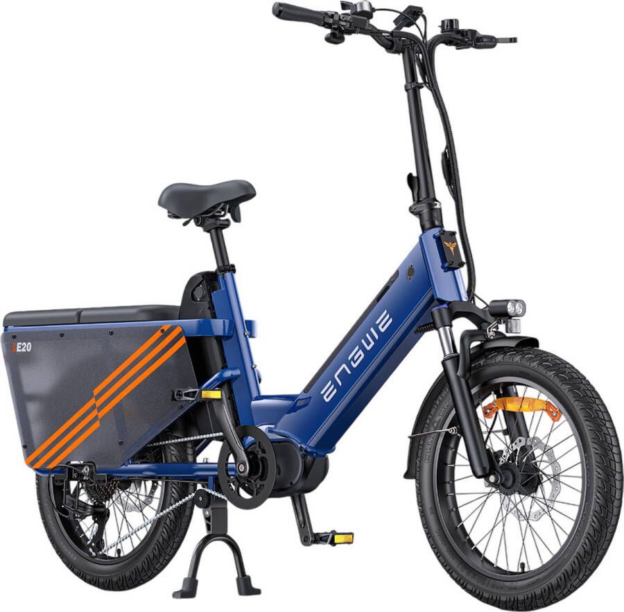 Engwe LE20 Cargo elektrische fiets 250W motor met middenaandrijving koppelsensor 48V 19 2Ah accu 20x3 0-inch banden 180 km actieradius hydraulische schijfrem voorvering SHI O 7 versnellingen 200 kg laadvermogen Blauw