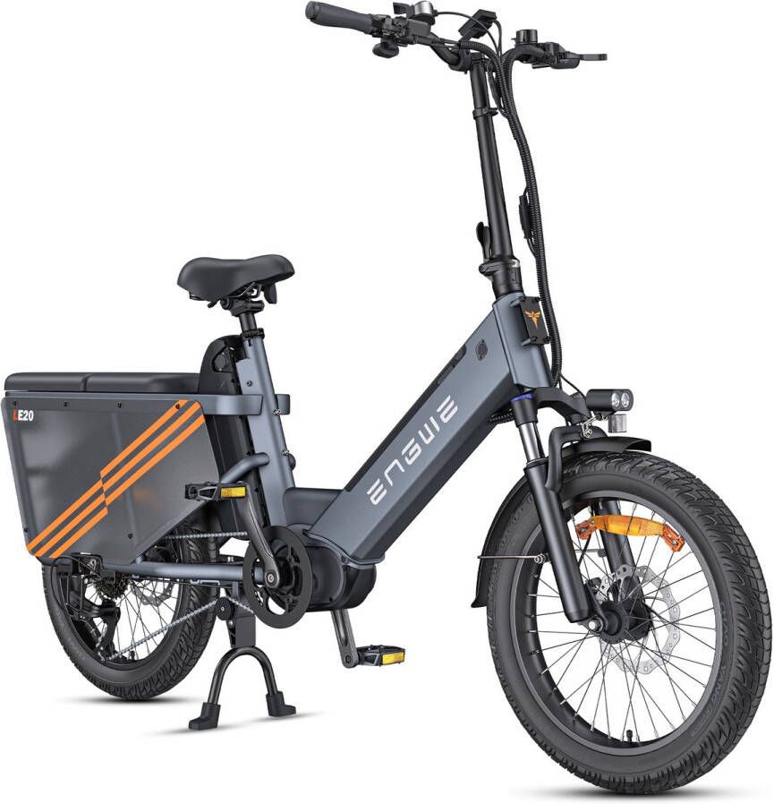 Engwe LE20 elektrische fiets actieradius 350 km 100Nm centrale motor 48V38 4Ah verwijderbare accu 20x3 0-inch banden hydraulische schijfrem voorvering SHI O 7 versnellingen laadvermogen 200 kg Elektrische bakfietsen Grijs