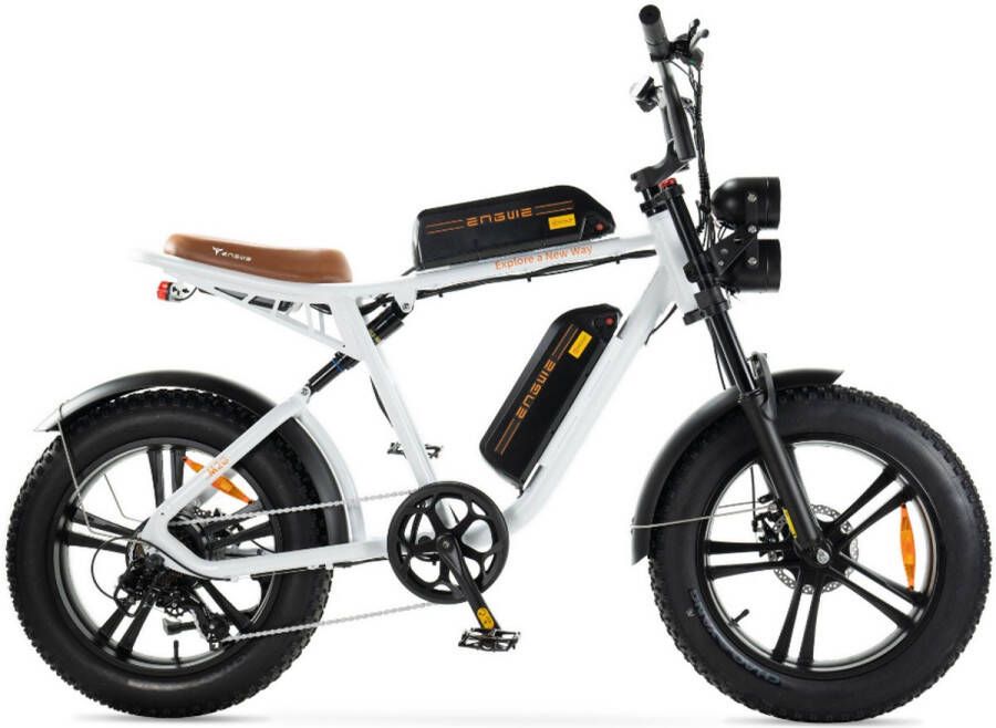 Engwe M20 (26Ah) Elektrische Fatbike Dubbele Accu 20 Inch 250W Motor 7 Versnellingen 150 km Actieradius Mechanische Schijfrem Wit