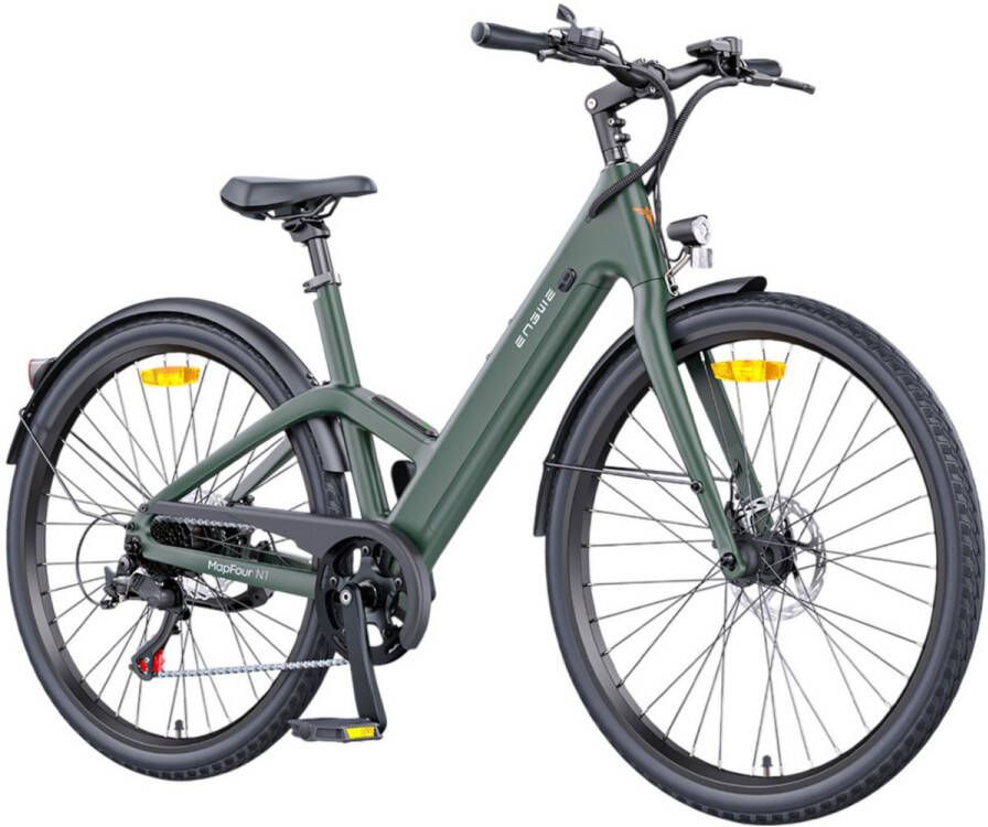 Engwe MapFour N1 Air ST elektrische fiets 250W motor 36V 10Ah accu 700*38C spaakbanden 25km h max snelheid 100km actieradius mechanische schijfrem voor en achter SHIMANO 7 versnellingen koppelsensor LCD-kleurenscherm Groen