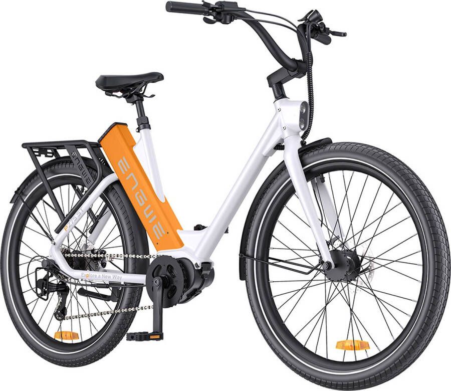 Engwe P275 ST Urban elektrische fiets 250W borstelloze middenmotor met koppelsensor 36V 19 2Ah accu maximaal bereik van 260 km hydraulische schijfrem 27 5'' spaakbanden SHIMANO 9-speed Wit Oranjeit