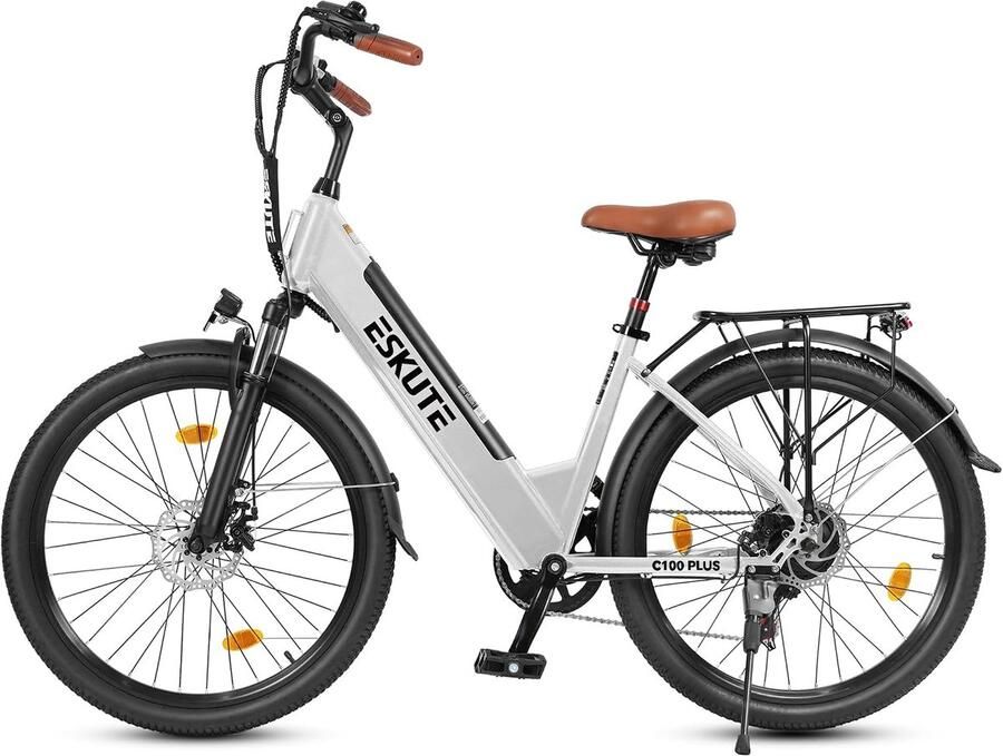 Eskute E-bike 26 inch elektrische fiets E-stadsfiets 250W achtermotor 36V 13Ah verwisselbare accu tot 100km LCD-display lage instap E-stadsfiets voor en volwassenen-Groente
