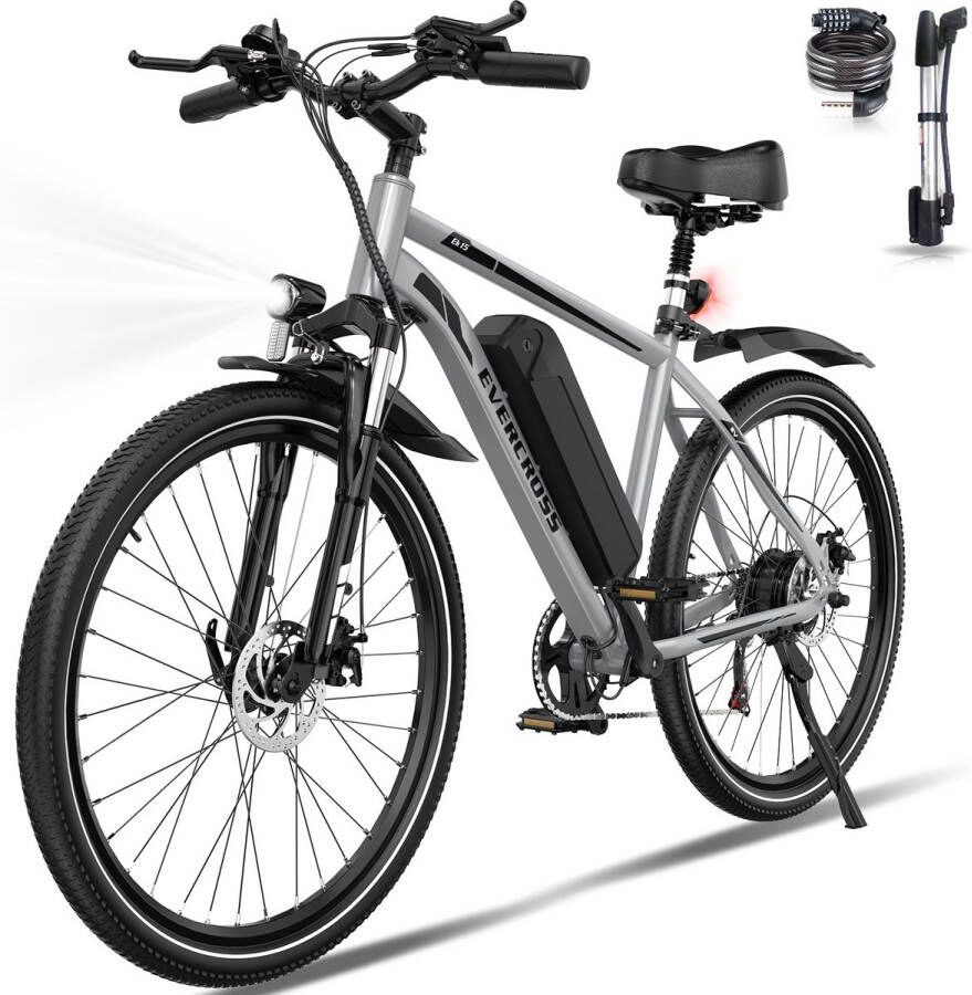 Evercross EK15 Elektrische fiets Ebike 26 36V 10.4AH tot 35-90 km 7 versnellingen grijs