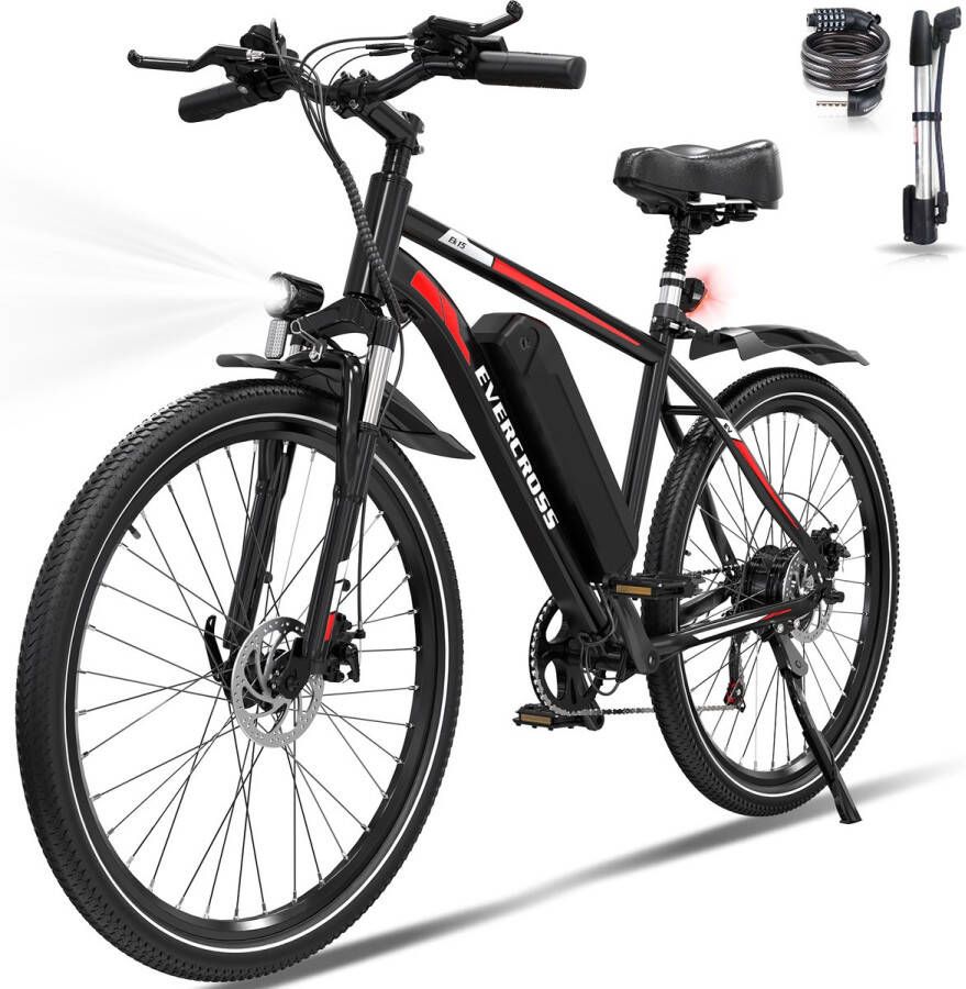 Evercross EK15 Elektrische fiets Ebike 26 36V 10.4AH tot 35-90 km 7 versnellingen rood