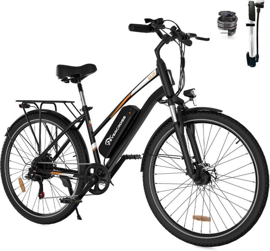 Evercross EK28 Elektrische Fiets 28 Inch City Commuter EBike 250W- 36V 12Ah Zwart