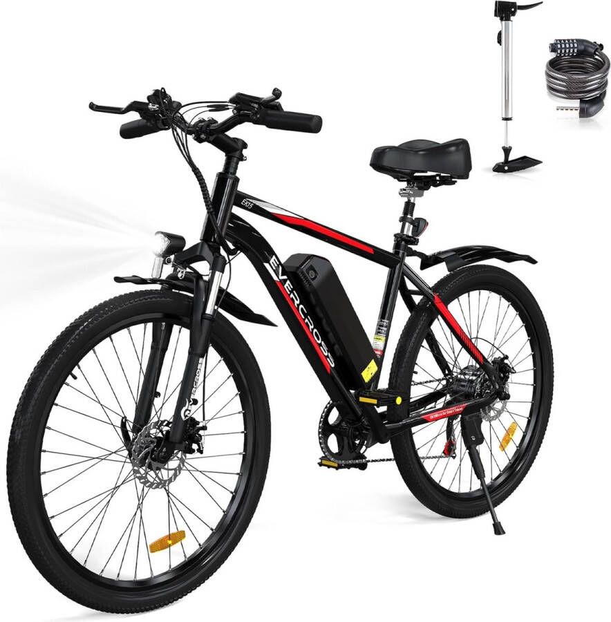 Evercross Elektrische Fiets EK15 26 Inch City Commuter EBike met Afneembare 36V 12Ah Lithium Batterij Mountain E-Bike met 250W Motor 7 Versnellingen IP54 Waterdicht