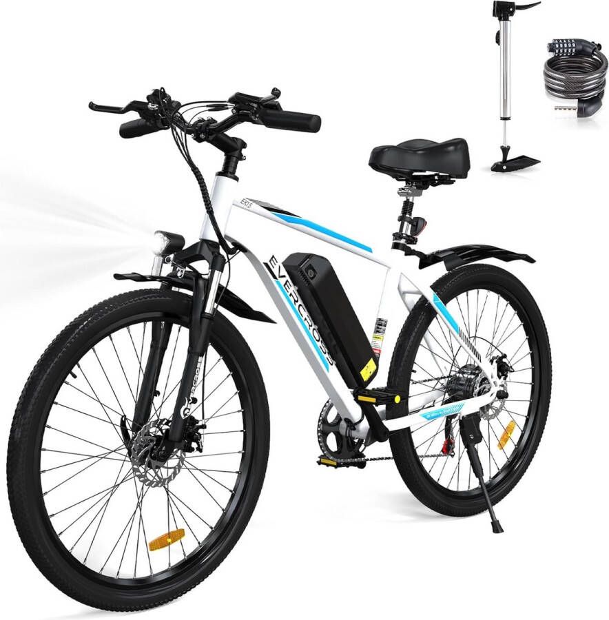 Evercross Elektrische Fiets EK15 26 Inch City Commuter EBike met Afneembare 36V 12Ah Lithium Batterij Mountain E-Bike met 250W Motor 7 Versnellingen IP54 Waterdicht