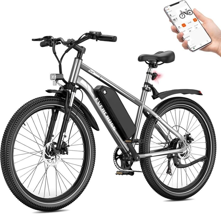 Evercross EK15 Elektrische fiets Ebike 26 36V 10.4AH tot 35-90 km 7 versnellingen grijs