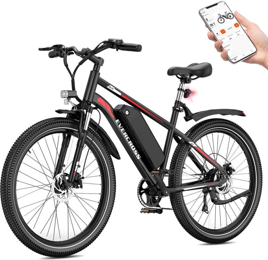 Evercross EK15 Elektrische fiets Ebike 26 36V 10.4AH tot 35-90 km 7 versnellingen rood