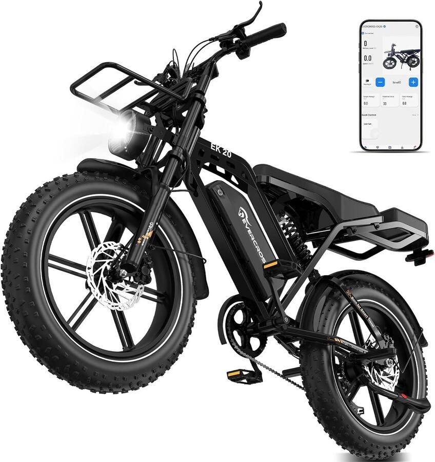 Evercross EK20 Elektrische Fiets – 250W – 20x4.0 inch Fat Tyres – 25 km h– NFC unlock – 60-100 km bereik