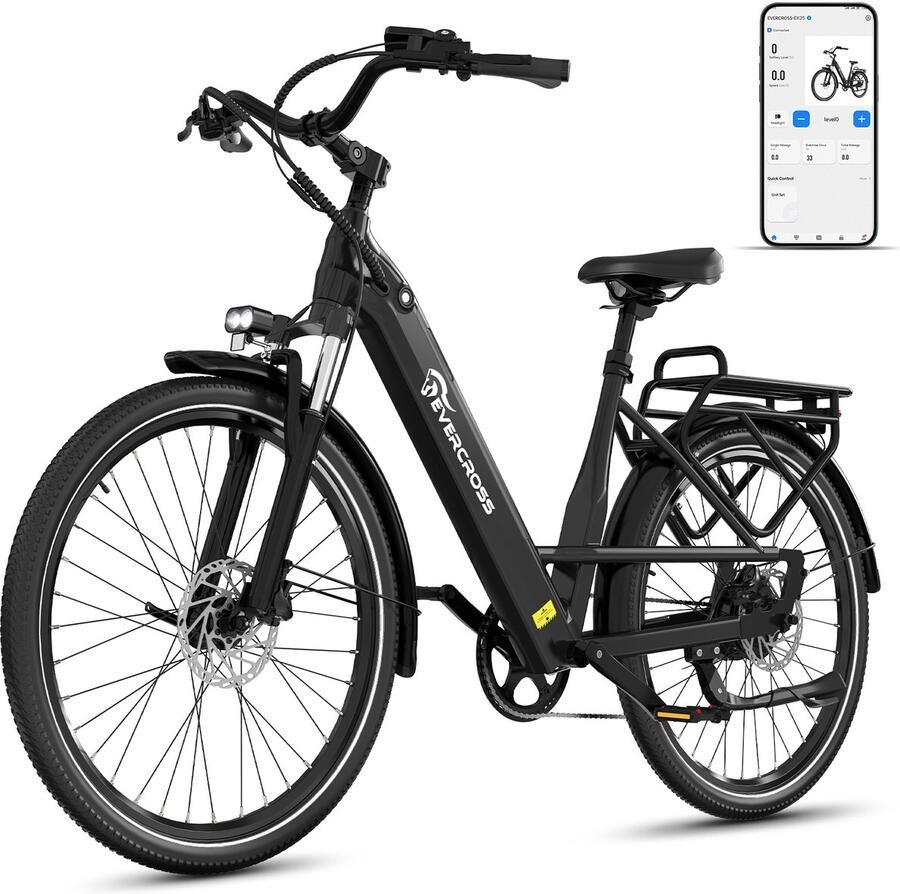 Evercross EK25 Elektrische Fiets 27.5 x 2.35 Inch 36V 13Ah Accu App & NFC Koppelsensor 7 Versnellingen Zwart