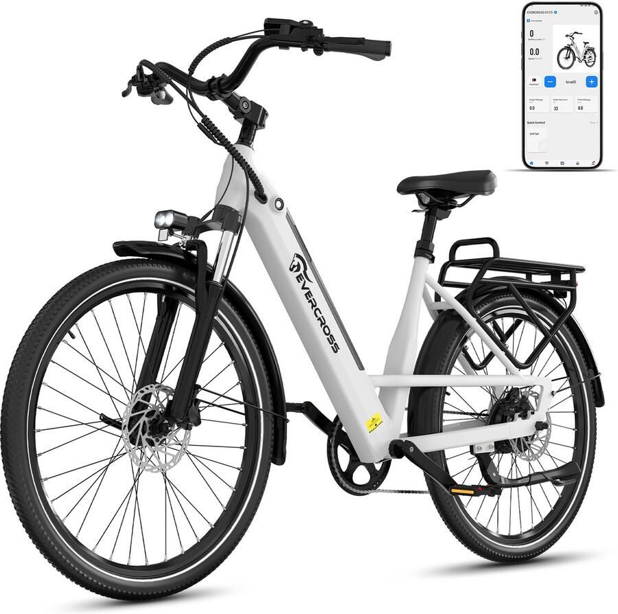 Evercross EK25 Elektrische Fiets 27.5 x 2.35 Inch 36V 13Ah Accu App & NFC Koppelsensor 7 Versnellingen Wit