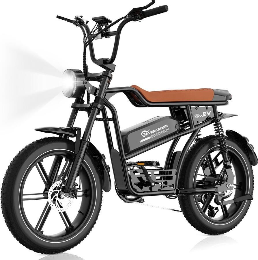 Evercross EK30 Elektrische Fatbike Off-road E-bike met 20*4.0 dikke banden 48V 13AH verwijderbare lithiumbatterij Max 90 km bereik Max 25km u 7 versnellingen| Zwart