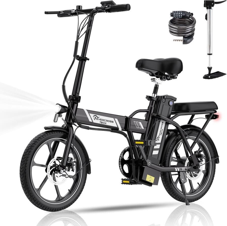 Evercross EK5 Elektrische Fiets Opvouwbaar E-Bike 16 Inch 25km u zwart