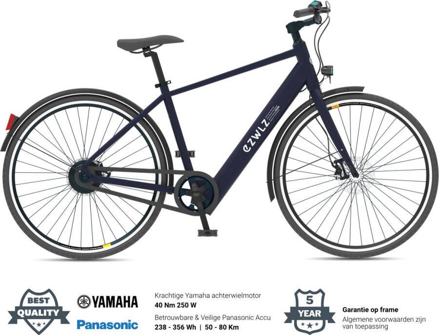 EZWLZ Elektrische Fiets Forenz H Actieradius 80 km Yamaha Achterwielmotor Hybride E-Bike Panasonic batterij LCD Display Blauwgrijs Matt