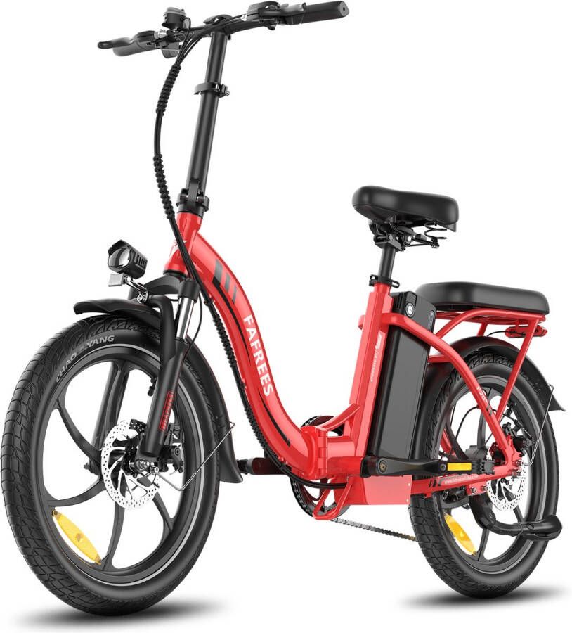 FAFREES Elektrische Fiets F20+ Elektrische Vouwfiets 36V 20Ah Accu 90 km Actieradius 25 km u 250W Motor 20×3.0 Inch Banden Shi o 7 Versnellingen Schijfrem Voorvering Rood
