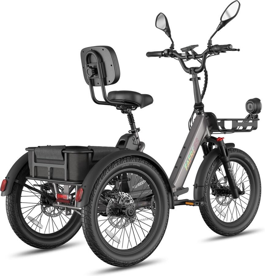 FAFREES 20 Inch 48V 25Ah Accu Famille elektrische longtail transportfiets Dik Klapfiets E-Bakfiets Elektrische Vrachtsfiets 180kg 100km Bereik -Grote groente den aan de voor- en achterkant Koppelsensor Elektrische Driewieler Zwart