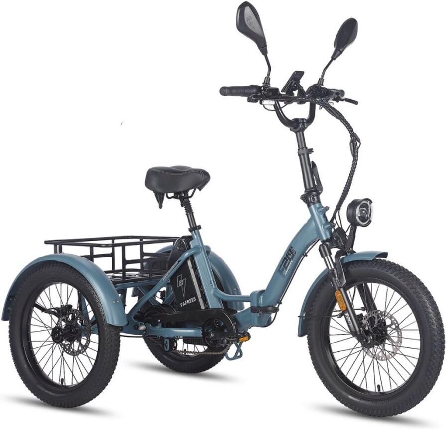FAFREES 250W Dik Klapfiets E-Bakfiets 20 Inch 48V 18.2Ah Accu Hydraulische Schijfrem Elektrische Fiets Elektrische Vrachtsfiets 180kg Blauw Driewieler E-Bike
