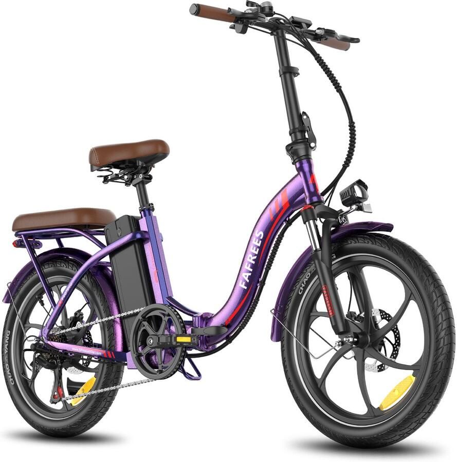 FAFREES 25AH Elektrische vouwfiets – E-Bike 20 x 3.0 Inch Dikke Banden Maximaal bereik 150 km Shi o 7 versnellingen 20 Inch opvouwbare City Commuter E-Bike – Elektrische stadsfietsen– Paars