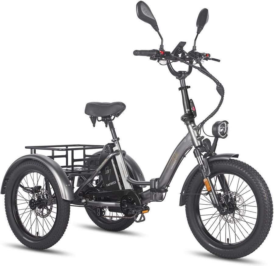 FAFREES Dik Klapfiets E-Bakfiets 20 Inch 48V 23.5Ah Accu Hydraulische Schijfrem Elektrische Fiets Elektrische Vrachtsfiets 180kg Driewieler E-Bike