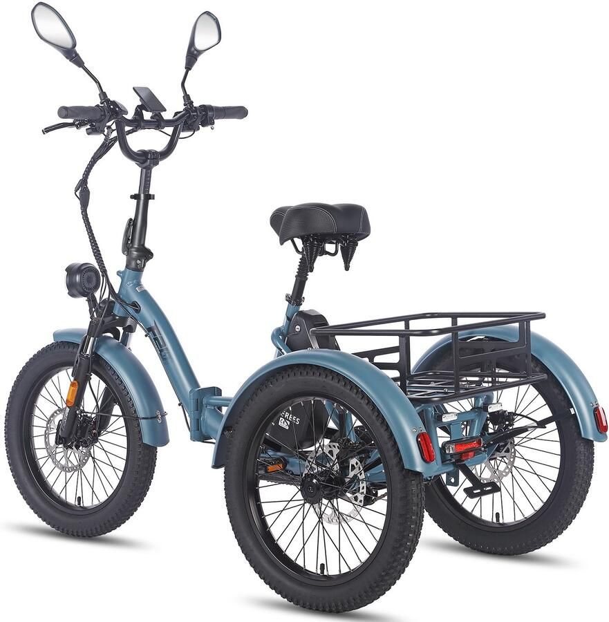 FAFREES Dik Klapfiets E-Bakfiets 20 Inch 48V 23.5Ah Accu Hydraulische Schijfrem Elektrische Fiets Elektrische Vrachtsfiets 180kg Blauw Driewieler E-Bike