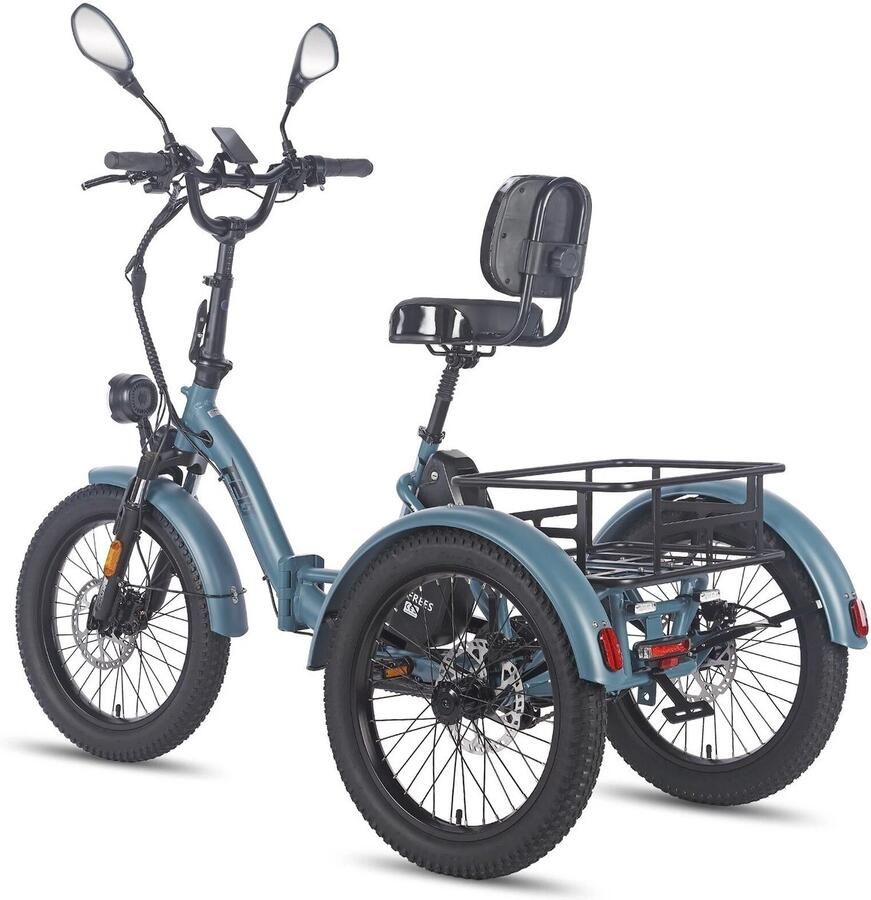 FAFREES Dik Klapfiets E-Bakfiets 20 Inch 48V 23.45Ah Accu Hydraulische Schijfrem Elektrische Fiets Elektrische Vrachtsfiets 180kg Blauw Driewieler E-Bike