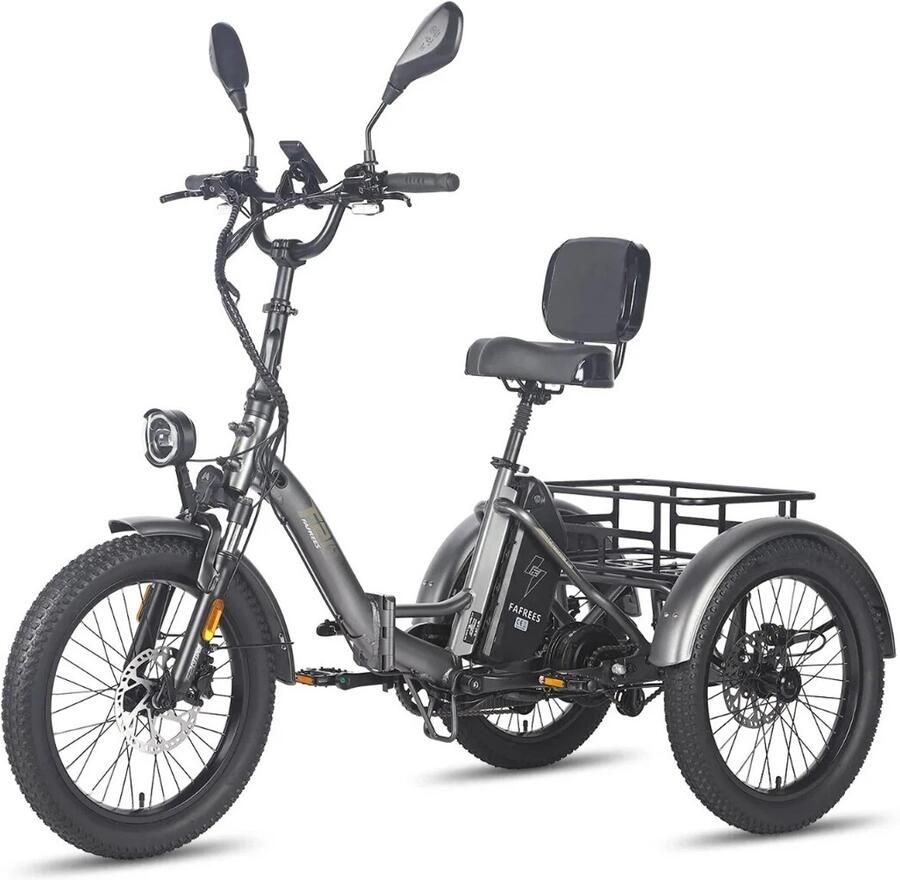 FAFREES Dik Klapfiets E-Bakfiets 20 Inch 48V 23.45Ah Accu Hydraulische Schijfrem Elektrische Fiets Elektrische Vrachtsfiets 180kg Grijs Driewieler E-Bike