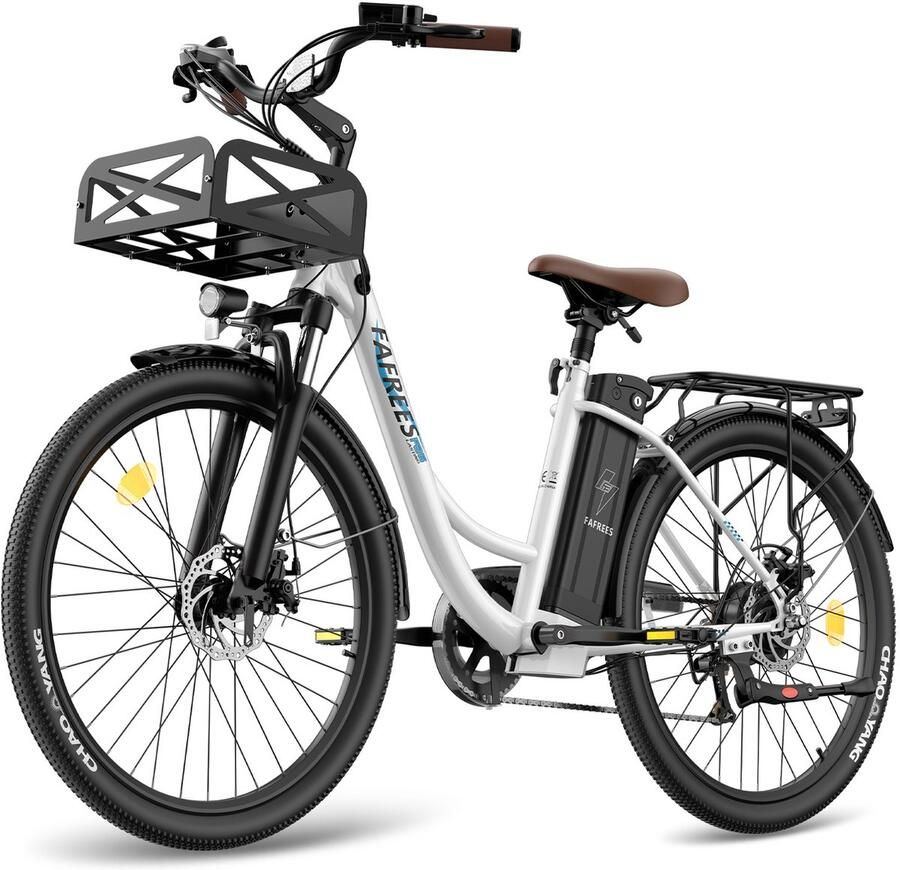 FAFREES Elektrische Fiets 36V 25AH Accu Actieradius Tot 120 Km- Elektrische Stadsfiets -Shi o 7 Versnellingen LCD Display Mechanische Schijfrem City Commuter E-Bike Wit