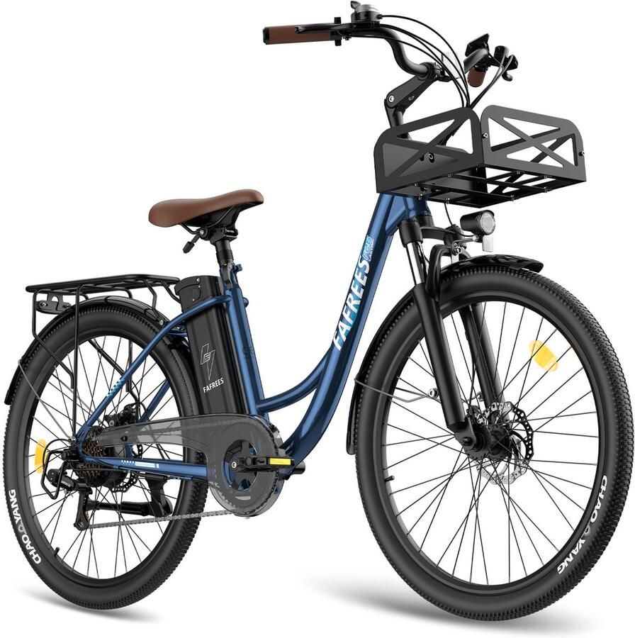FAFREES Elektrische Fiets 36V 25AH Accu Actieradius Tot 120 Km- Elektrische Stadsfiets -Shi o 7 Versnellingen LCD Display Mechanische Schijfrem City Commuter E-Bike Blauw