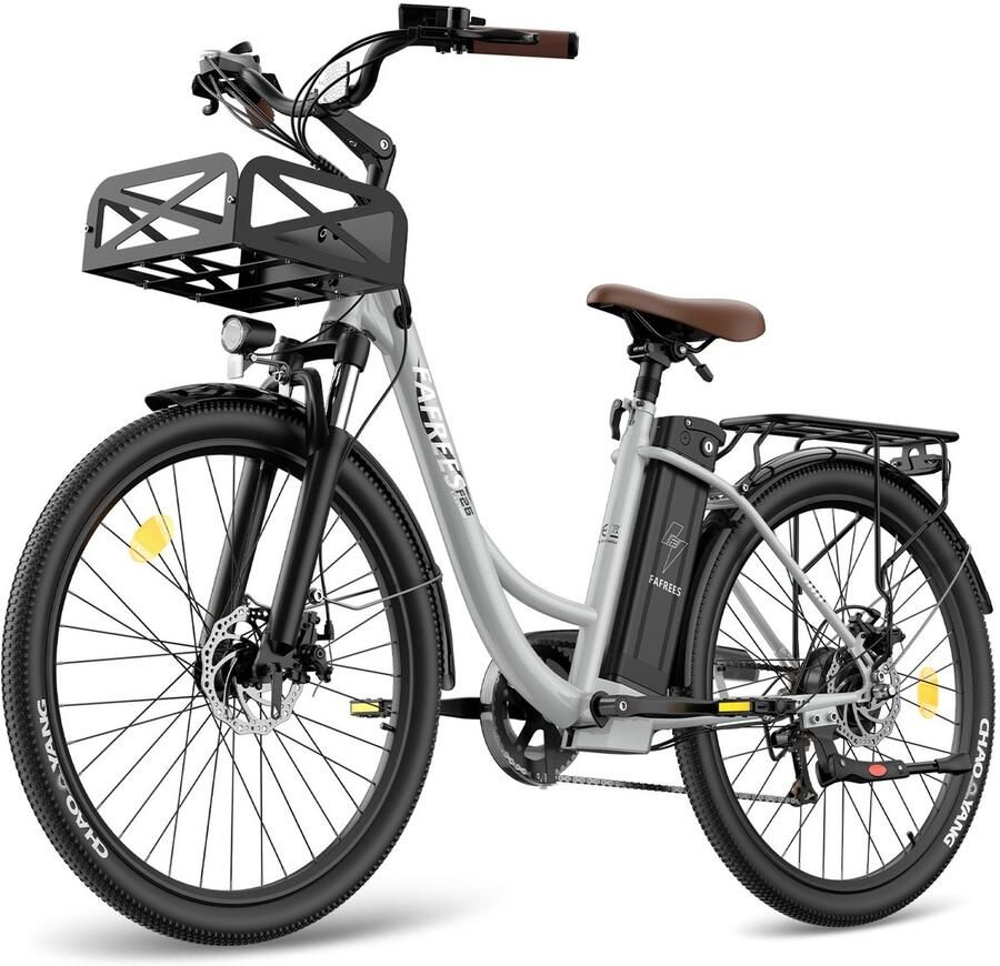 FAFREES Elektrische Fiets 36V 25AH Accu Actieradius Tot 120 Km- Elektrische Stadsfiets -Shi o 7 Versnellingen LCD Display Mechanische Schijfrem City Commuter E-Bike Grijs