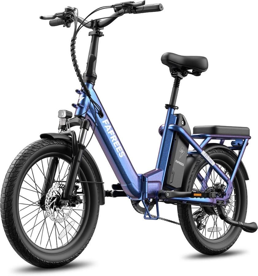 FAFREES Elektrische fiets Actieradius120km Verwijderbare batterij 36 V 20Ah Motor 250W Shi o 7 versnellingen Koppelingssensor aan beide zijden 20 Inch Commuter E-Bike Dubbele Vering 20 Inch opvouwbare Commuter E-Bike Donkerblauw